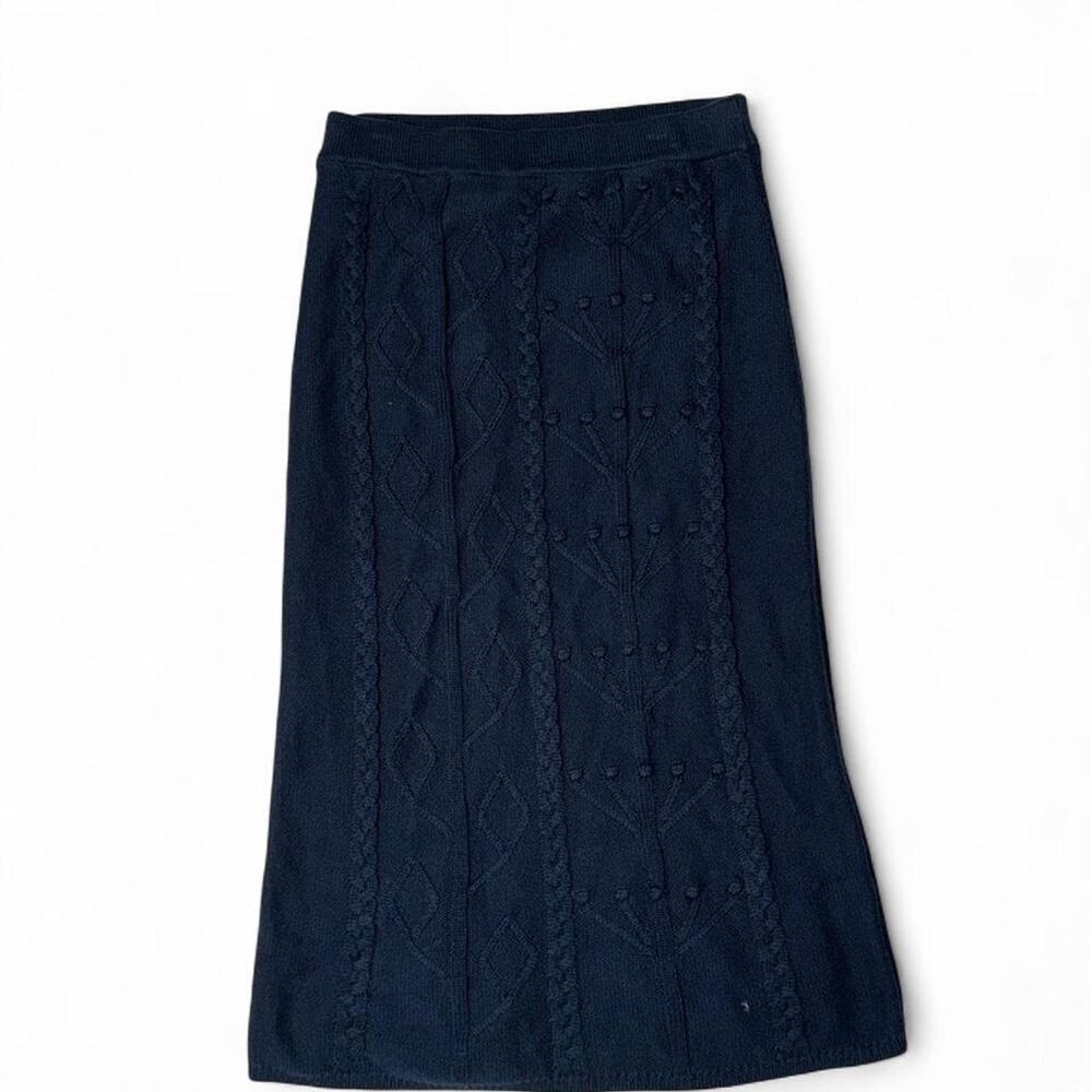 Women’s Vintage Y2K Navy Cable Knit Midi Skirt Lined Size S